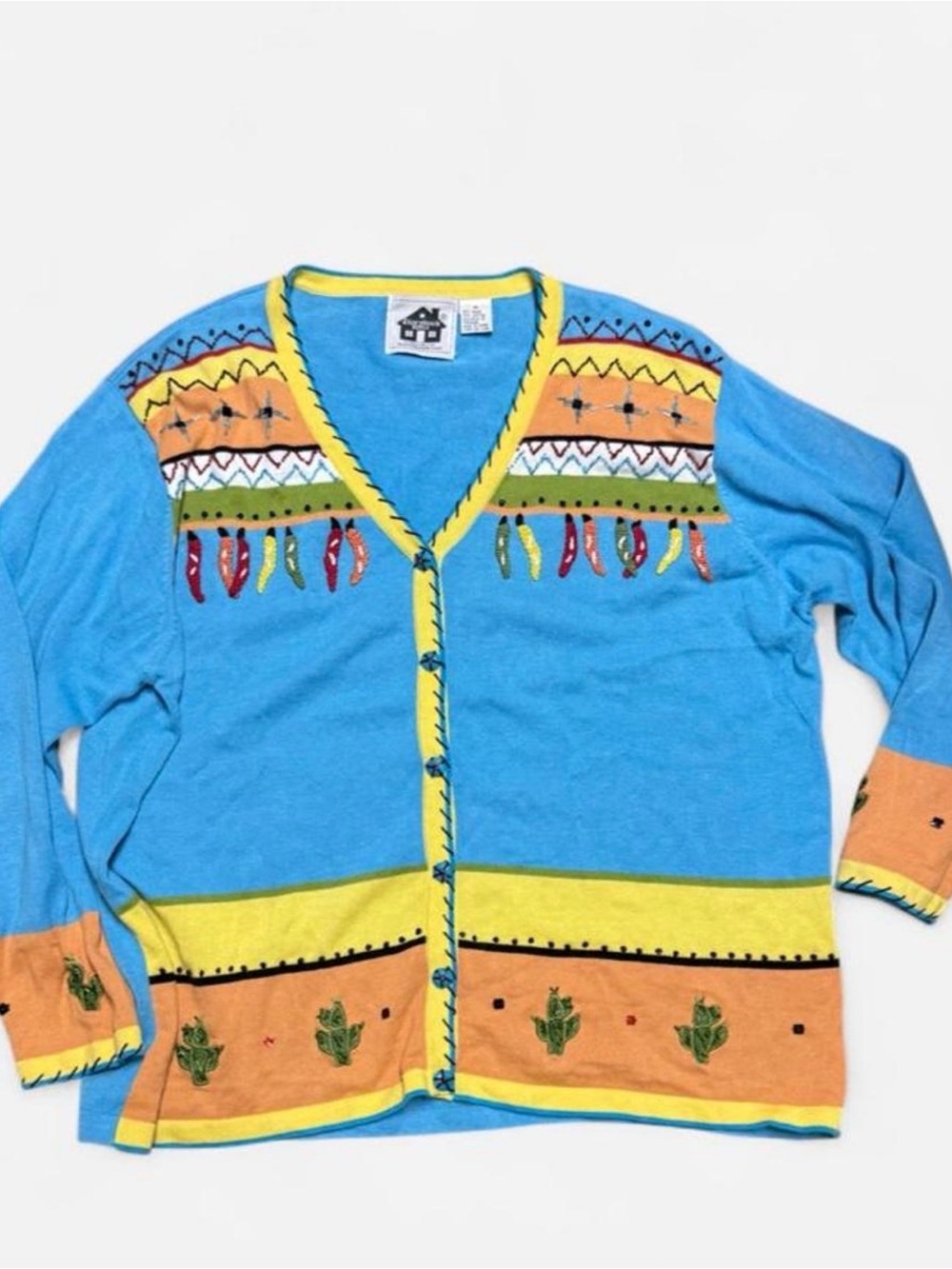 Storybook Knits 1X Southwest style cardigan with embroidered